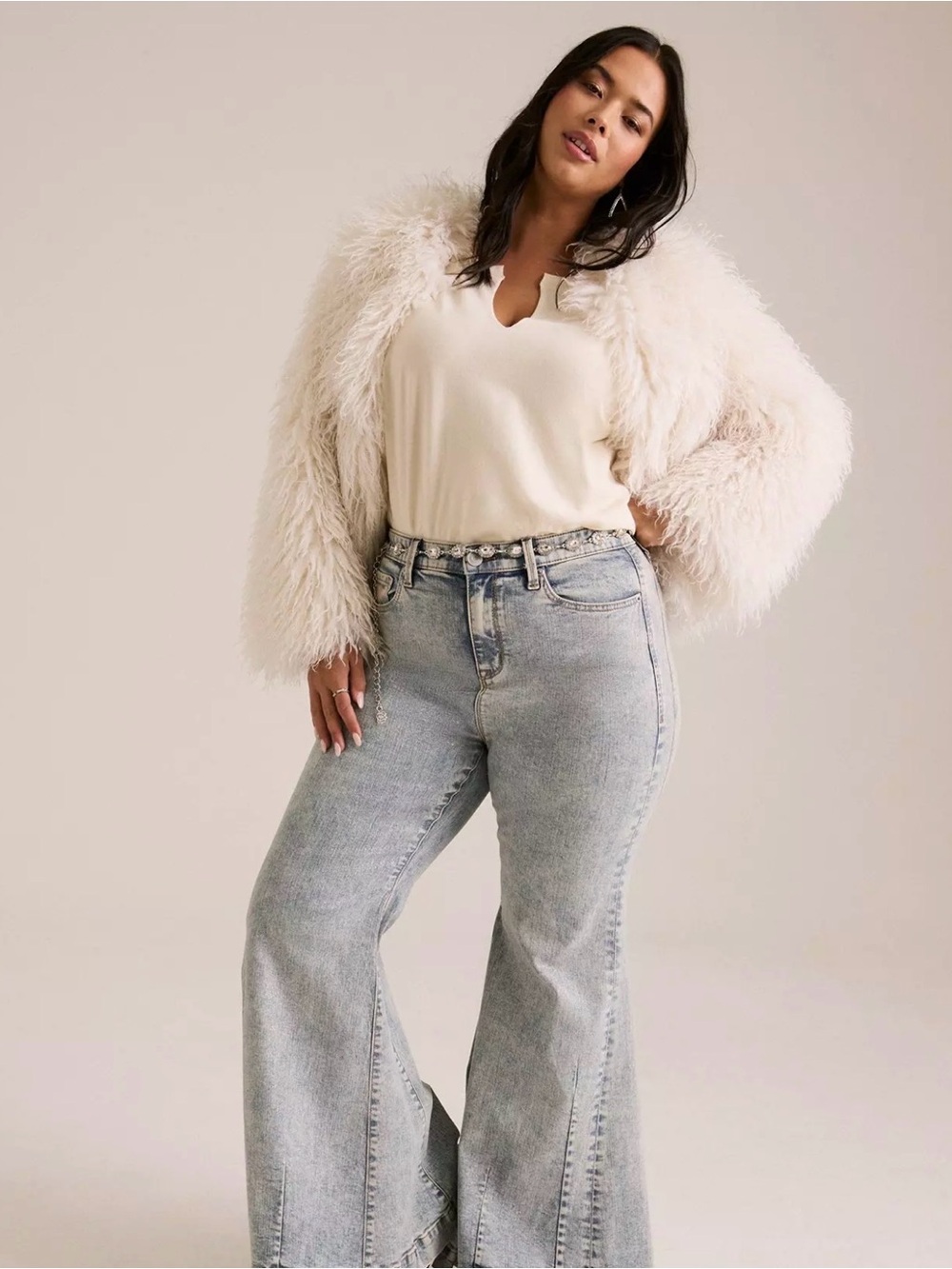 Washed Light Blue Glitter High-Rise Flare Jeans - Women